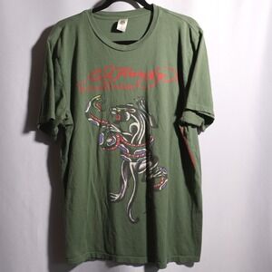 Ed Hardy Christian Audigier Panther Snake Graphic T-Shirt Green Mens L Y2K Tee‎